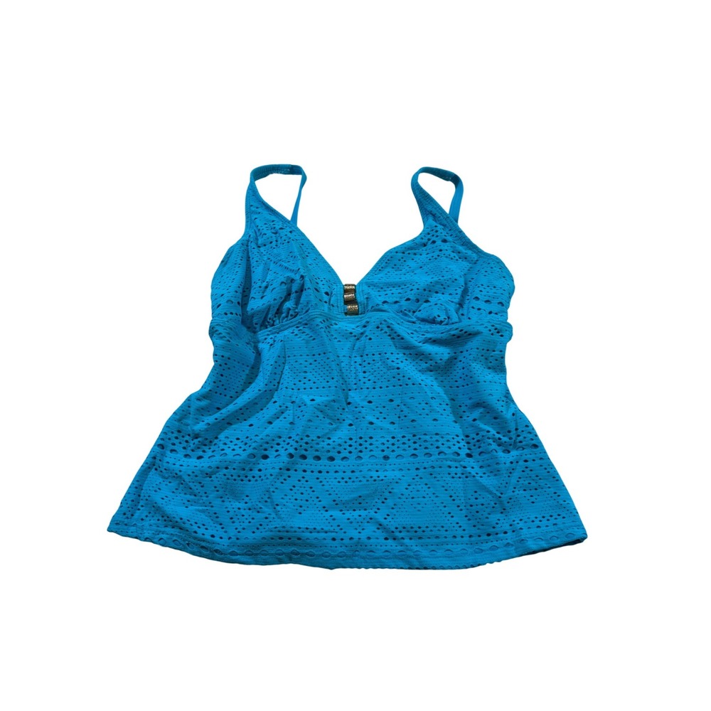 Y2K Tankini Top Turquoise Eyelet Boho‎ Swim Tropical Beach Vacation Resort 12
